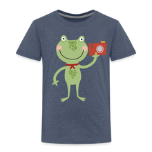 Load image into Gallery viewer, Kinder Premium T-Shirt - Frosch mit Kamera - Blau meliert