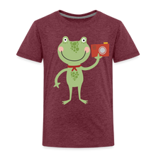 Load image into Gallery viewer, Kinder Premium T-Shirt - Frosch mit Kamera - Bordeauxrot meliert