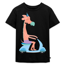 Afbeelding in Gallery-weergave laden, Kinder Premium T-Shirt - Giraffe auf dem Roller - Schwarz