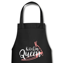 Carica l'immagine nel visualizzatore di Gallery, Schwarze Kochschürze mit Spruch Kitchen Queen, Möhre und rosa Küchenmesser