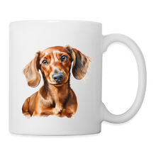 Indlæs billede til gallerivisning Tasse mit gemaltem Dackel mit braunem Fell, Schlappohren und treuen Augen