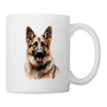 Indlæs billede til gallerivisning Weiße Tasse mit realistischem Porträt eines Deutschen Schäferhunds, kein Spruch