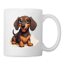 Afbeelding in Gallery-weergave laden, Tasse mit niedlichem Comic-Dackel, sitzender lächelnder brauner Dackel-Welpe ohne Text