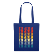 Lataa kuva Galleria-katseluun, Blauer Stoffbeutel mit Schriftzug „mama“ siebenfach in Retro-Farben gestapelt
