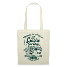 Lataa kuva Galleria-katseluun, Jutebeutel mit Vintage-Rennwagen und Schriftzug „Classic Racing 1984 – Born to Race“