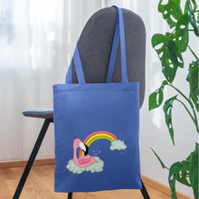 Lataa kuva Galleria-katseluun, Jutebeutel mit Flamingo und Regenbogen - Hellblau