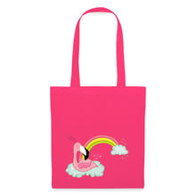 Lataa kuva Galleria-katseluun, Pinker Jutebeutel mit süßem Flamingo auf Wolke und Pastell-Regenbogen, ohne Spruch