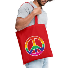 Indlæs billede til gallerivisning Jutebeutel mit Peace-Zeichen in Regenbogenfarben - Rot