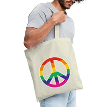 Indlæs billede til gallerivisning Jutebeutel mit Peace-Zeichen in Regenbogenfarben - Natur