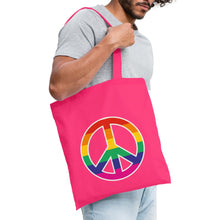 Indlæs billede til gallerivisning Jutebeutel mit Peace-Zeichen in Regenbogenfarben - Azalea