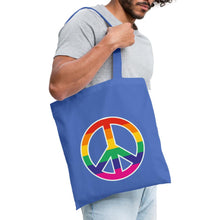 Indlæs billede til gallerivisning Jutebeutel mit Peace-Zeichen in Regenbogenfarben - Hellblau