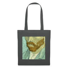 Załaduj obraz do przeglądarki galerii, Grauer Stoffbeutel mit Van-Gogh-Selbstporträt-Ausschnitt, Bart und Pinselstriche als Kunstdruck