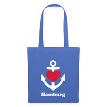 Indlæs billede til gallerivisning Blauer Stoffbeutel mit weißem Anker, rotem Herz und Schriftzug Hamburg