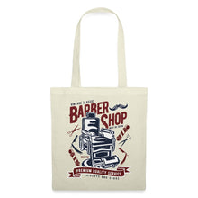 Load image into Gallery viewer, Stoffbeutel mit Vintage-Barber-Motiv „Premium Quality Service – Haircuts and Shave“
