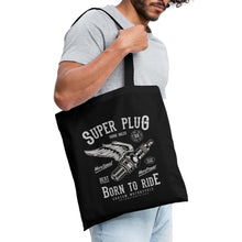 Lataa kuva Galleria-katseluun, Stoffbeutel Vintage Super Plug Born to Ride - Schwarz
