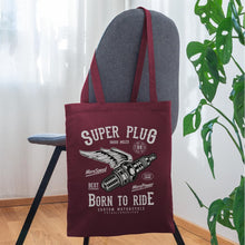 Lataa kuva Galleria-katseluun, Stoffbeutel Vintage Super Plug Born to Ride - Burgunderrot