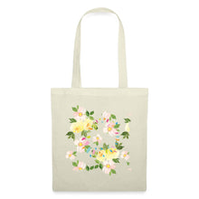 Lataa kuva Galleria-katseluun, Naturfarbener Stoffbeutel mit Aquarell-Motiv aus rosa und gelben Rosen