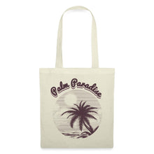 Lataa kuva Galleria-katseluun, Jutebeutel mit Vintage-Motiv Palm Paradise: Palme, Sonne und Strand im Kreis