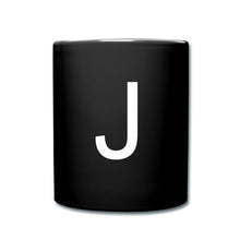 Charger l'image dans la galerie, Schwarze Tasse mit weißem Buchstaben J, minimalistisches Design, Initiale als Geschenk