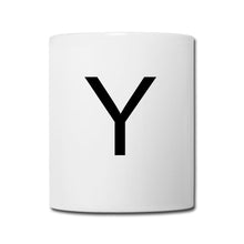 Ladda upp bild till gallerivisning, Weiße Tasse mit schwarzem Buchstaben Y als schlichtes Monogramm