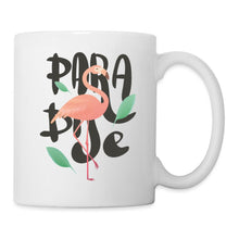 Indlæs billede til gallerivisning Tasse mit pinkem Flamingo, tropischen Blättern und Schriftzug Paradise