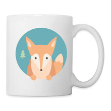 Afbeelding in Gallery-weergave laden, Tasse mit niedlichem Fuchs im Wald, kleiner Tannenbaum, Flat-Design auf Blau
