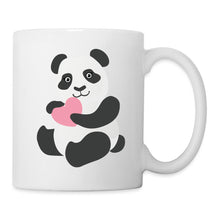 Carica l'immagine nel visualizzatore di Gallery, Weiße Tasse mit süßem sitzenden Panda, der ein pinkes Herz umarmt