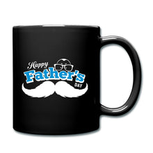 Carregar imagem no visualizador da galeria, Schwarze Tasse mit Spruch Happy Father's Day, Sonnenbrille und weißem Schnurrbart