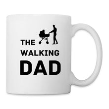 Ladda upp bild till gallerivisning, Weisse Tasse mit Papa-Kinderwagen-Silhouette und Spruch "THE WALKING DAD"