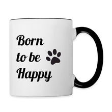 Carregar imagem no visualizador da galeria, Born to be Happy Tasse mit Pfoten-Motiv, weiß-schwarz zweifarbig
