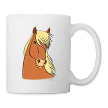 Indlæs billede til gallerivisning Tasse mit Pferdekopf-Motiv: Fuchs mit langer blonder Mähne, ohne Spruch