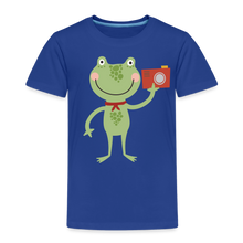 Load image into Gallery viewer, Kinder Premium T-Shirt - Frosch mit Kamera - Königsblau
