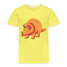 Load image into Gallery viewer, Kinder Premium T-Shirt - Dino Triceratops - Gelb
