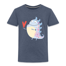 Load image into Gallery viewer, Kinder Premium T-Shirt - kleines Monster mit Herz - Blau meliert
