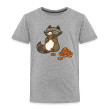 Load image into Gallery viewer, Kinder Premium T-Shirt - Waschbär mit Keksen - Grau meliert
