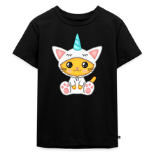 Load image into Gallery viewer, Kinder Premium T-Shirt - Katze als Einhorn verkleidet - Schwarz
