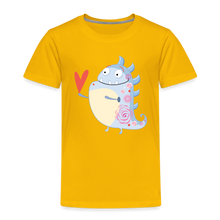 Load image into Gallery viewer, Kinder Premium T-Shirt - kleines Monster mit Herz - Sonnengelb
