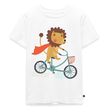 Ladda upp bild till gallerivisning, Kinder Premium T-Shirt - Löwe auf dem Fahrrad - Weiß
