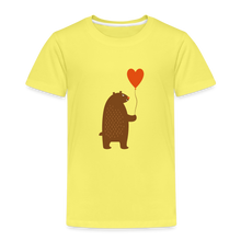 Load image into Gallery viewer, Kinder Premium T-Shirt - Bär mit Herz Ballon - Gelb
