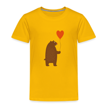 Load image into Gallery viewer, Kinder Premium T-Shirt - Bär mit Herz Ballon - Sonnengelb
