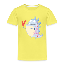 Load image into Gallery viewer, Kinder Premium T-Shirt - kleines Monster mit Herz - Gelb
