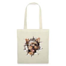 Lataa kuva Galleria-katseluun, Stoffbeutel mit Yorkshire Terrier, der im 3D-Look durch den Stoff bricht
