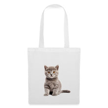 Indlæs billede til gallerivisning Weißer Jutebeutel mit süßem grauen Kätzchen mit Bernsteinaugen, Katzen-Motiv
