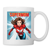 Ladda upp bild till gallerivisning, Tasse mit Comic-Superheldin und Schriftzug SUPERMOM in Gelb auf Blau
