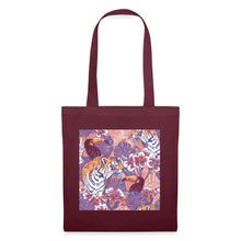 Lataa kuva Galleria-katseluun, Stoffbeutel mit Dschungel-Motiv: Tiger, Tukane, Hibiskus und Monstera-Blätter
