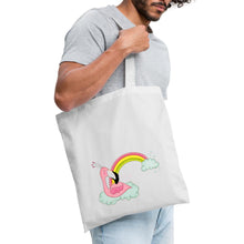 Lataa kuva Galleria-katseluun, Jutebeutel mit Flamingo und Regenbogen - Weiß
