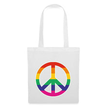 Indlæs billede til gallerivisning Jutebeutel mit Peace-Zeichen in Regenbogenfarben - Weiß
