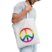 Indlæs billede til gallerivisning Jutebeutel mit Peace-Zeichen in Regenbogenfarben - Weiß
