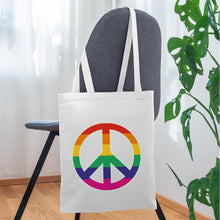 Indlæs billede til gallerivisning Jutebeutel mit Peace-Zeichen in Regenbogenfarben - Weiß
