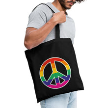 Indlæs billede til gallerivisning Jutebeutel mit Peace-Zeichen in Regenbogenfarben - Schwarz
